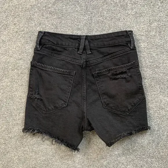 Good American Shorts Women 00 Black Denim Bombshell Distressed Button Fly Pocket - Picture 9 of 11